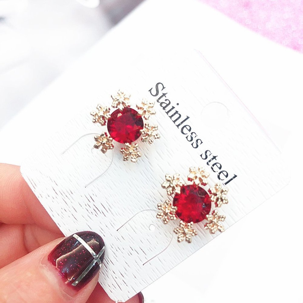 Red Snowflake Earrings